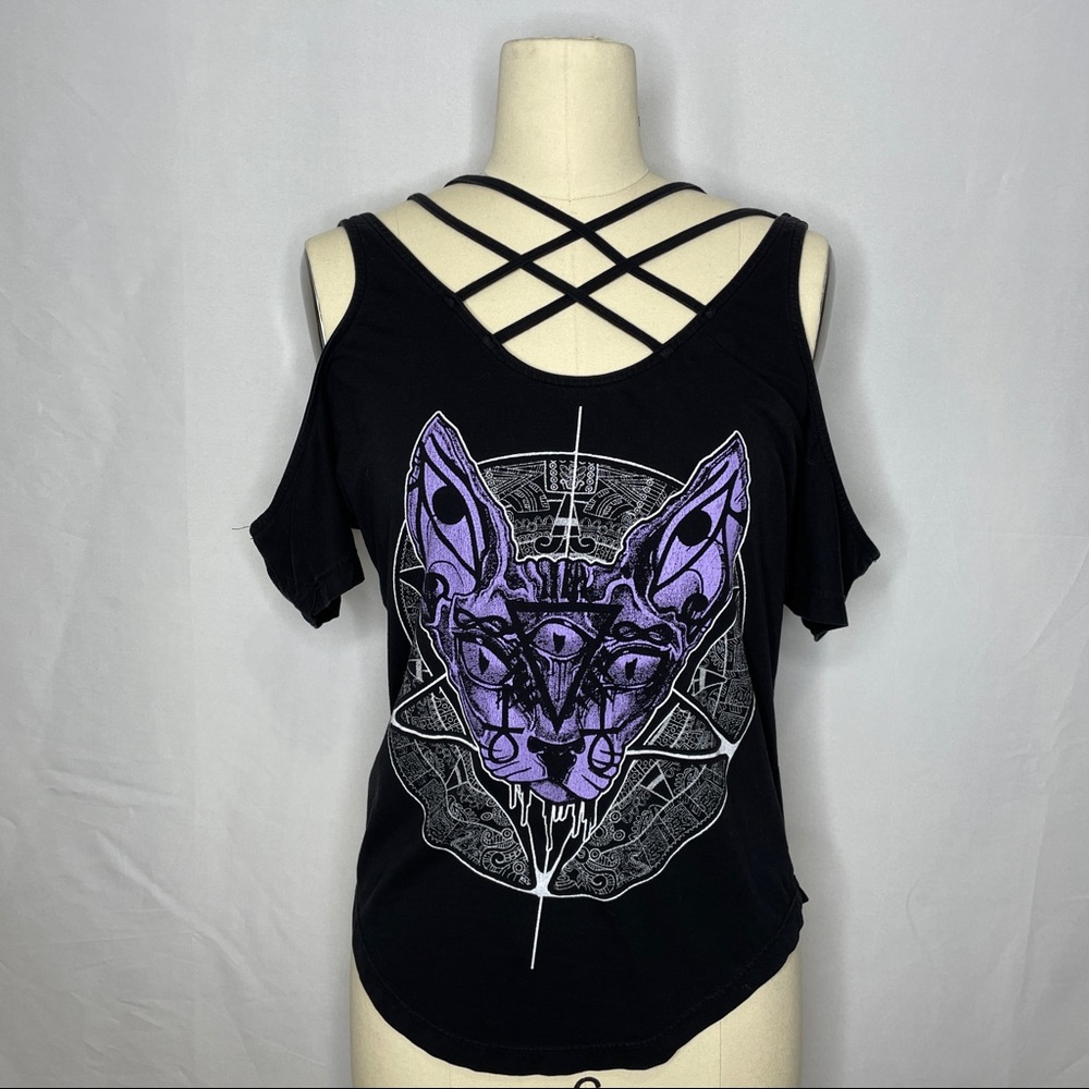 Rat baby clothing black cold shoulder goth cat top